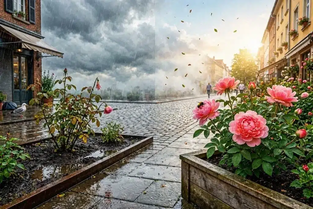 Image météo contrastée entre pluie et beau temps